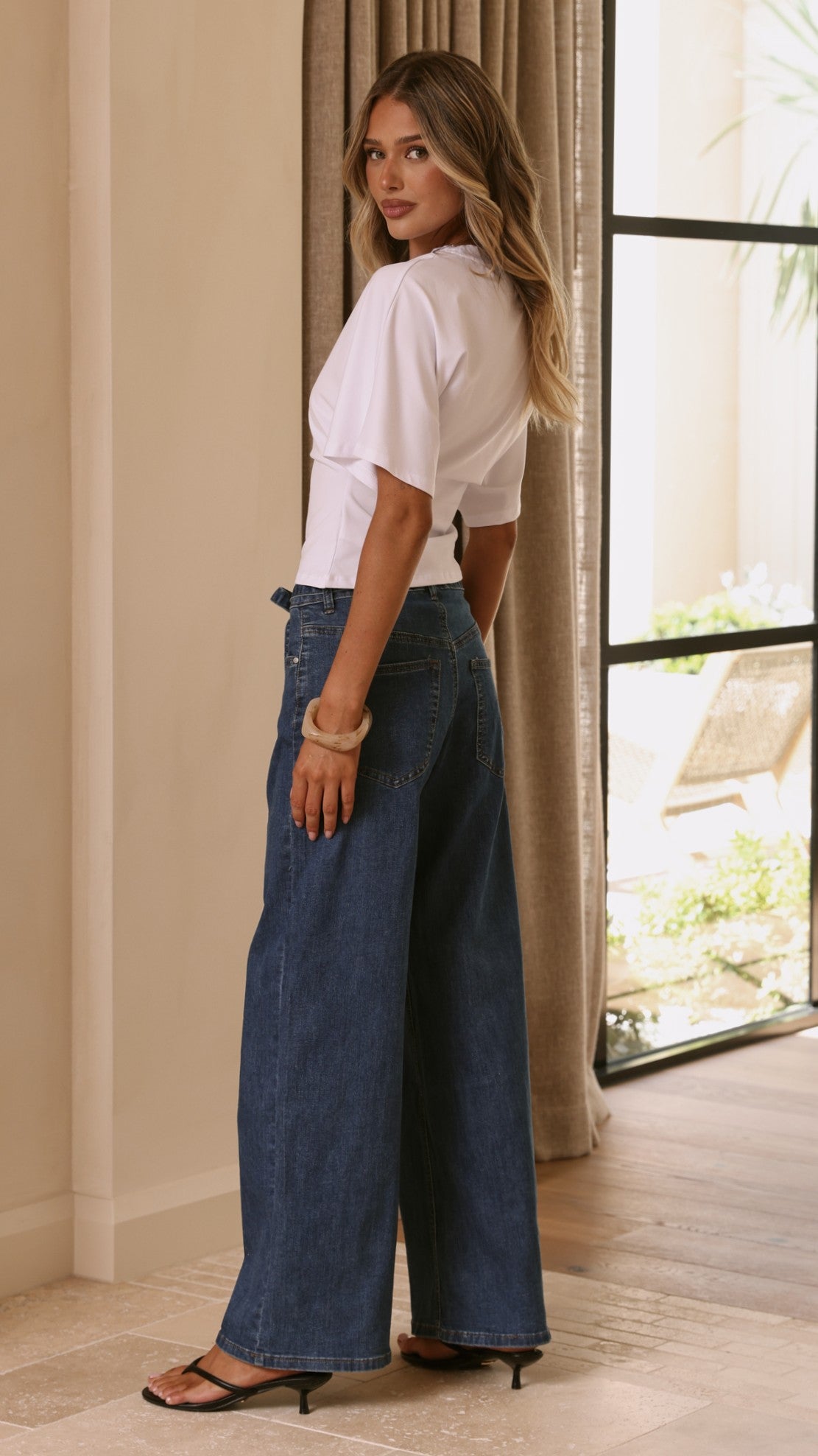 Vicky Tie Waist Straight Leg Jeans - Dark Wash - Billy J