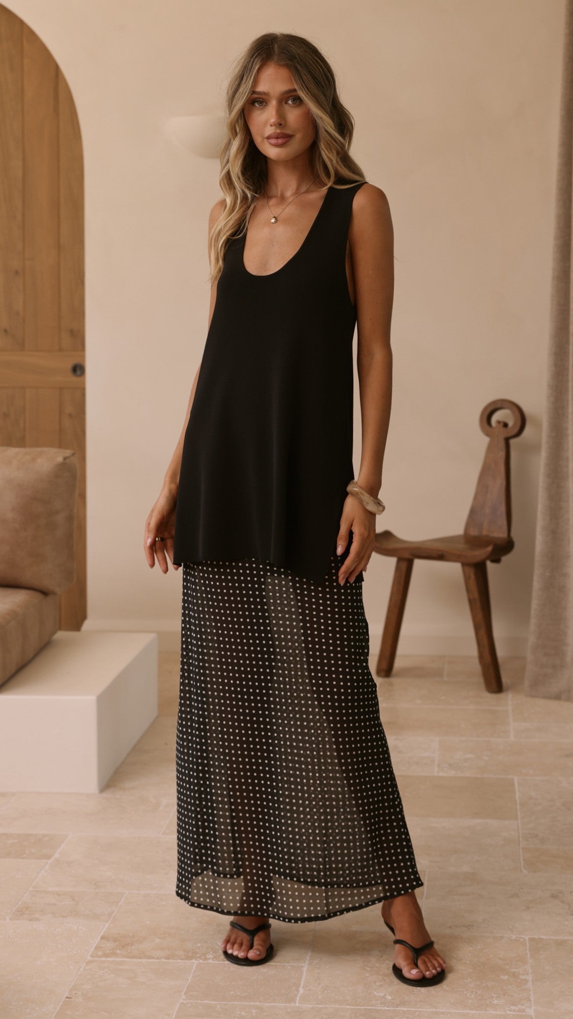 Onella Sheer Maxi Skirt - Black/White Spot - Billy J