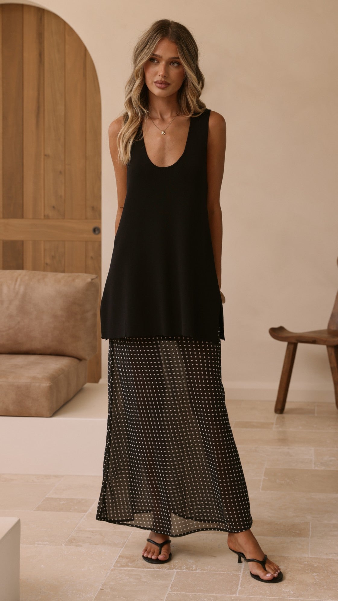 Onella Sheer Maxi Skirt - Black/White Spot - Billy J