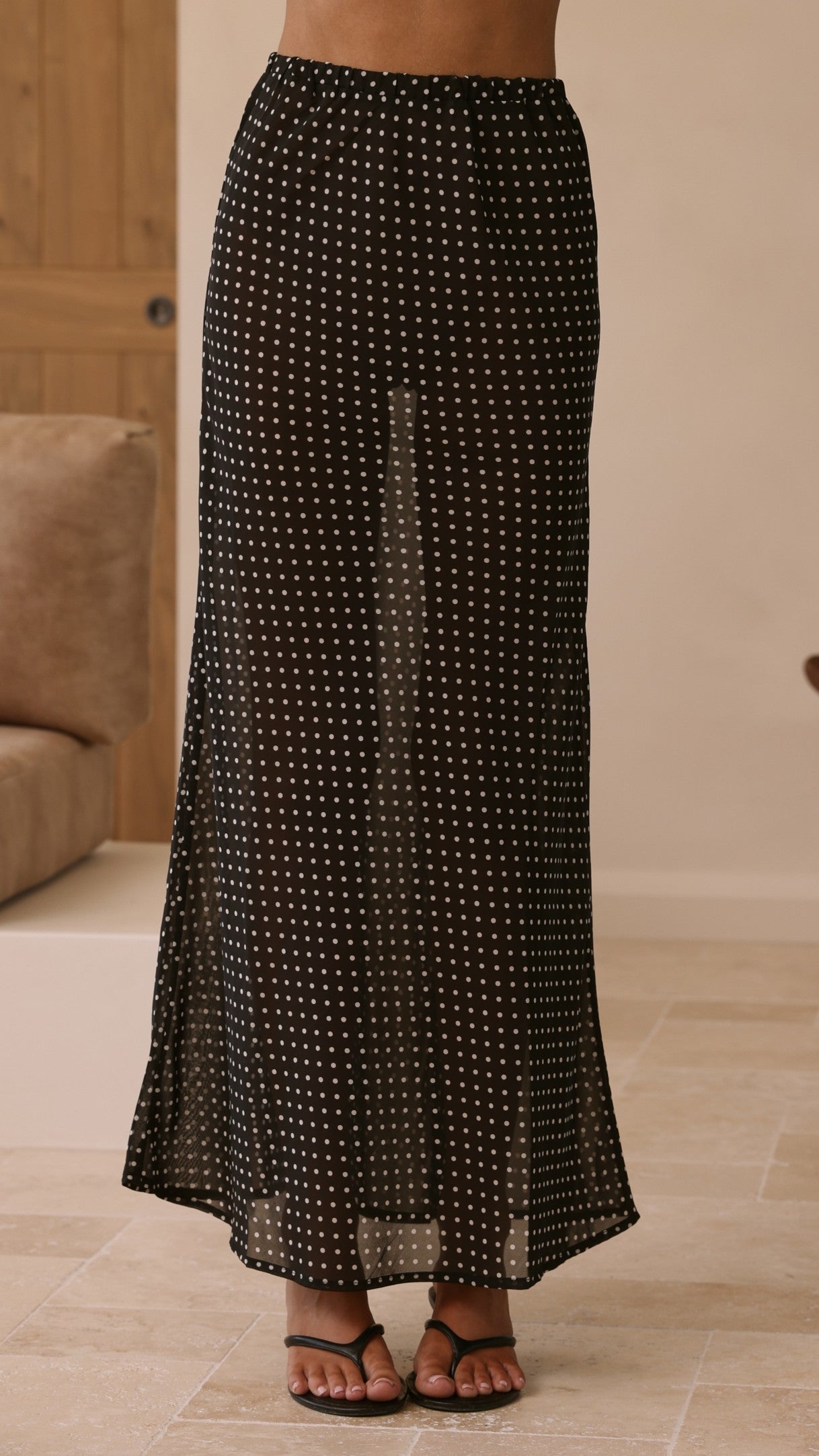 Onella Sheer Maxi Skirt - Black/White Spot - Billy J