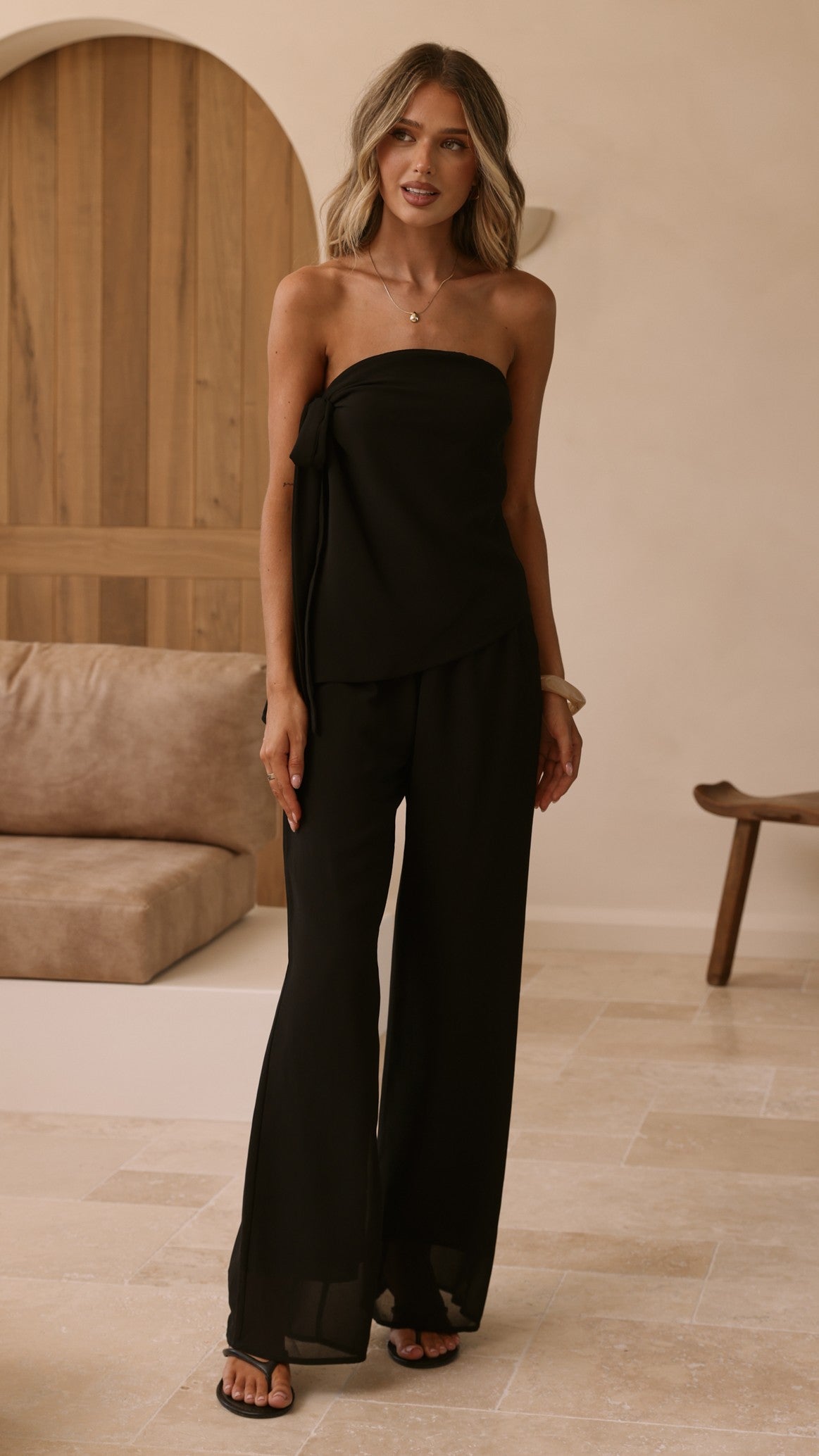 Zabrina Semi Sheer Strapless Top and Pants Set - Black - Billy J