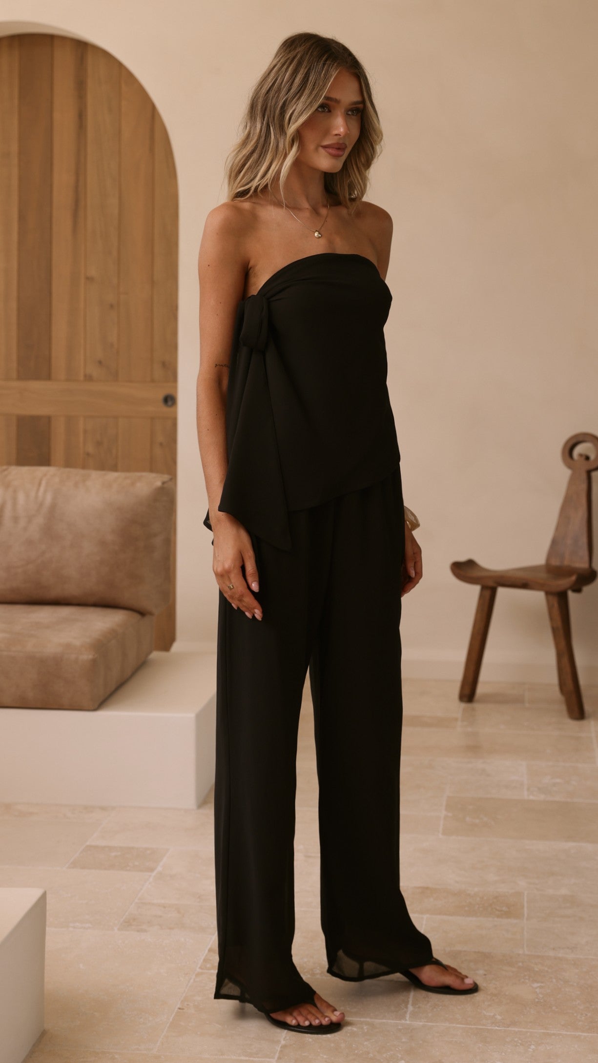 Zabrina Semi Sheer Strapless Top and Pants Set - Black - Billy J