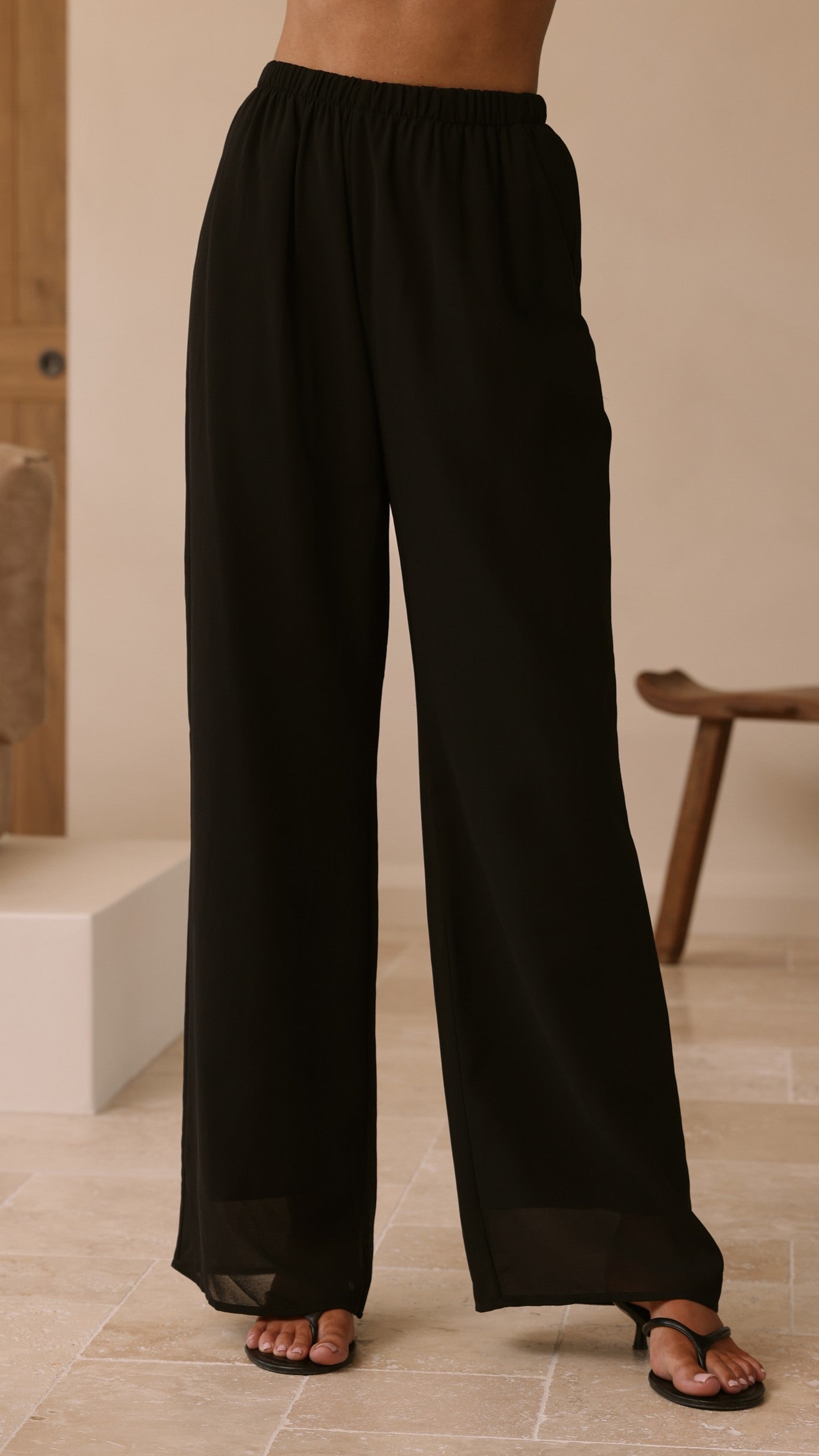 Zabrina Semi Sheer Strapless Top and Pants Set - Black - Billy J