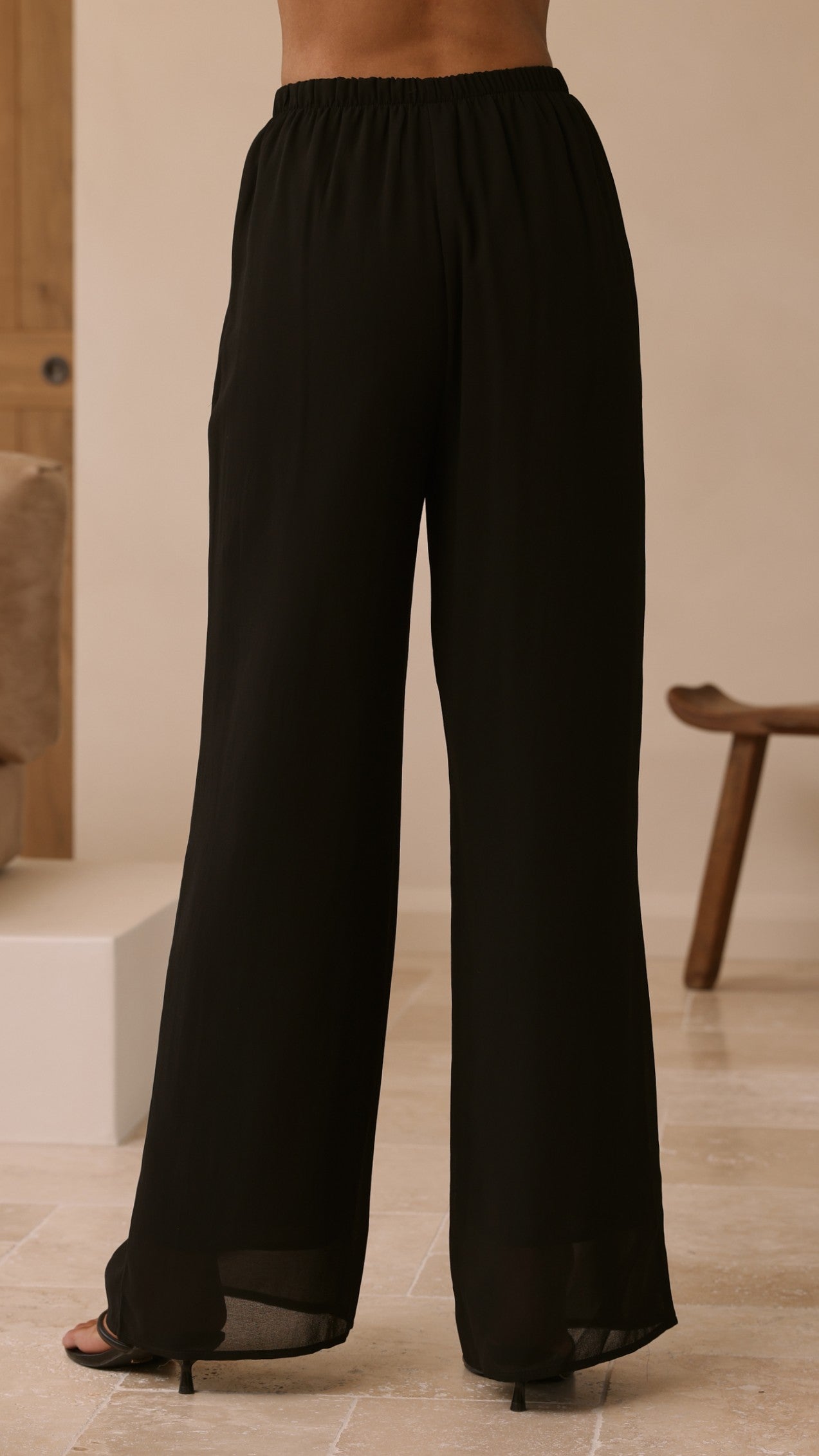 Zabrina Semi Sheer Strapless Top and Pants Set - Black - Billy J
