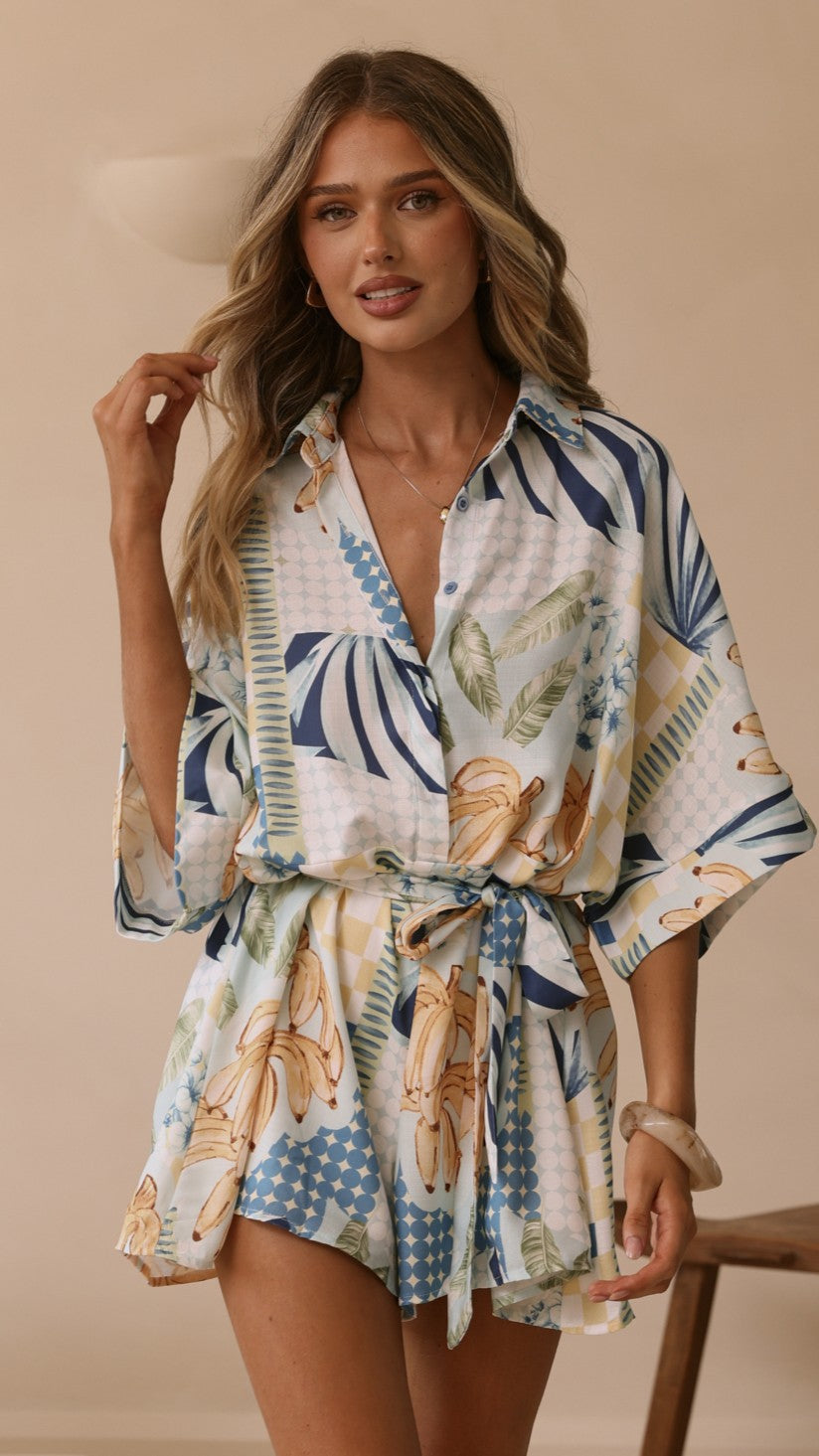 Farrah Playsuit - Blue/Yellow Print - Billy J