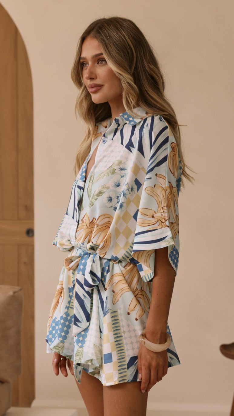 Farrah Playsuit - Blue/Yellow Print - Billy J