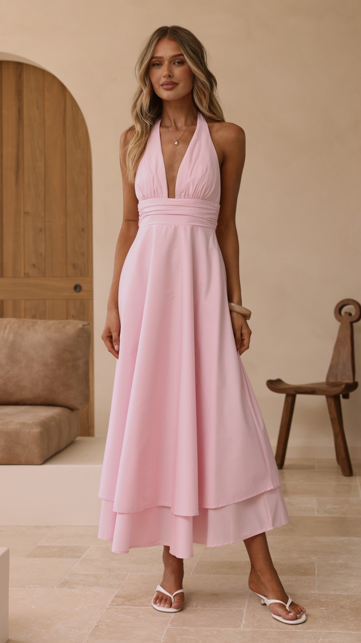 Kathy Halter Neck Maxi Dress - Light Pink - Billy J