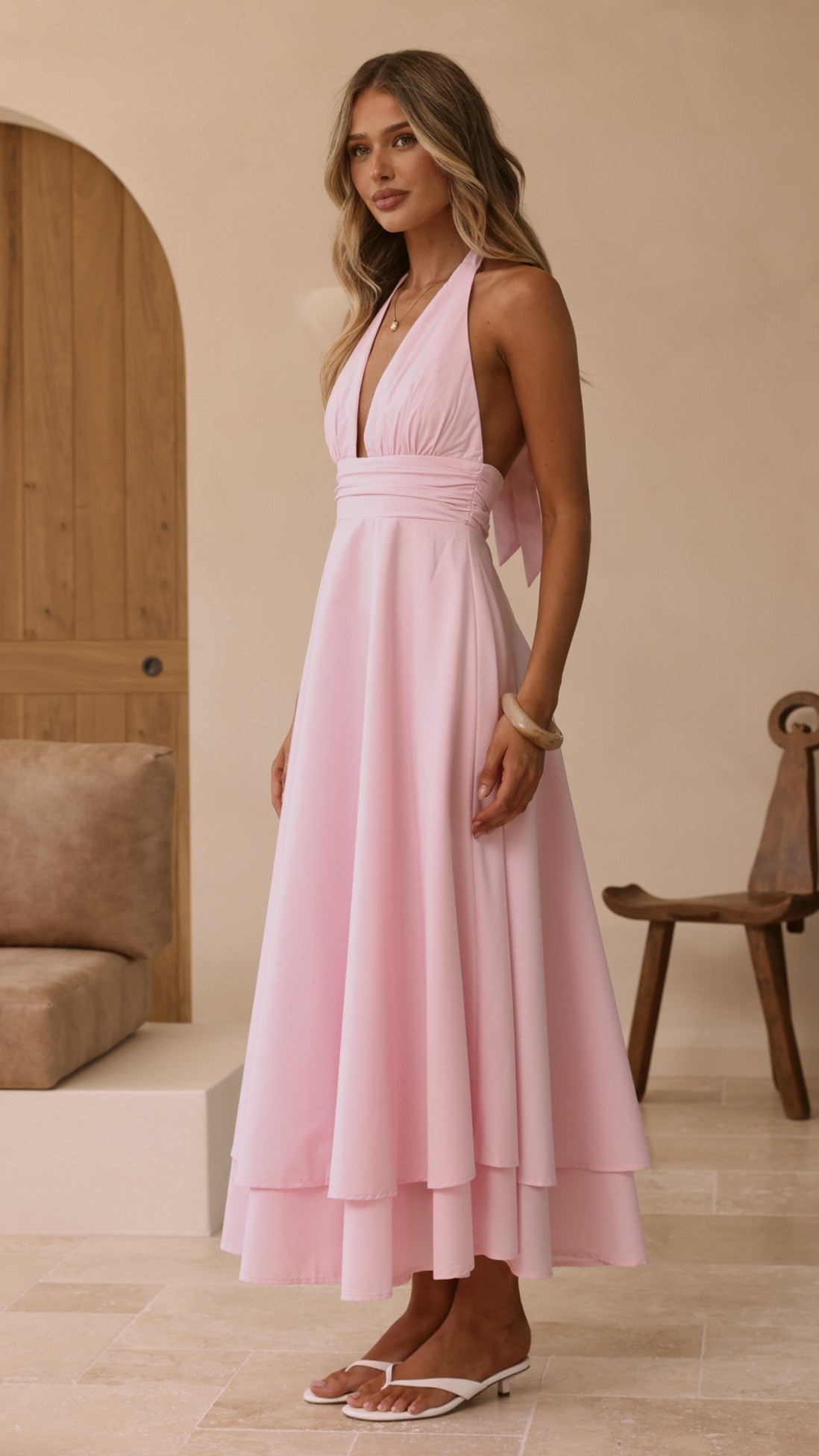 Kathy Halter Neck Maxi Dress - Light Pink - Billy J