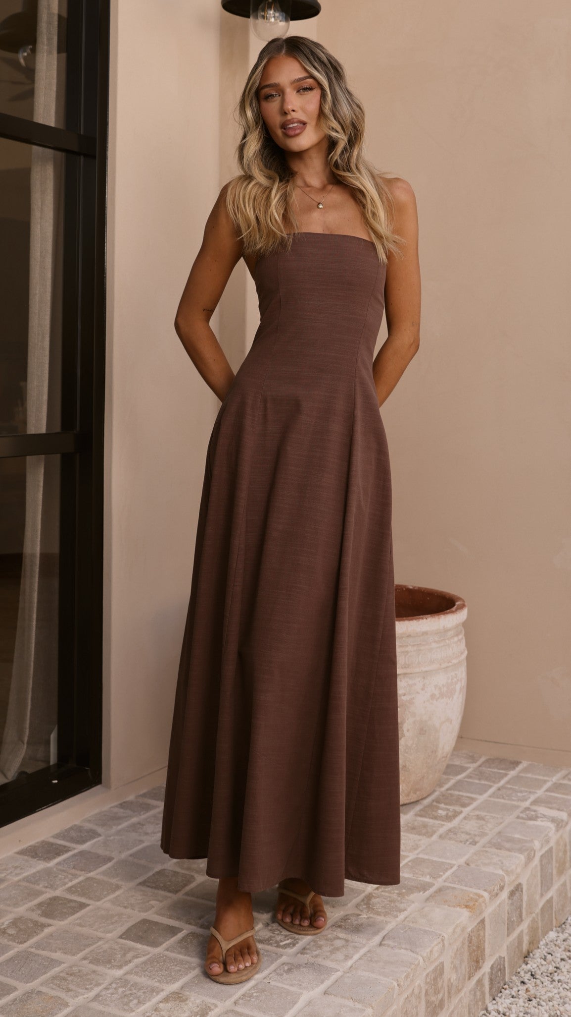 Astrid Strapless Maxi Dress - Chocolate - Billy J