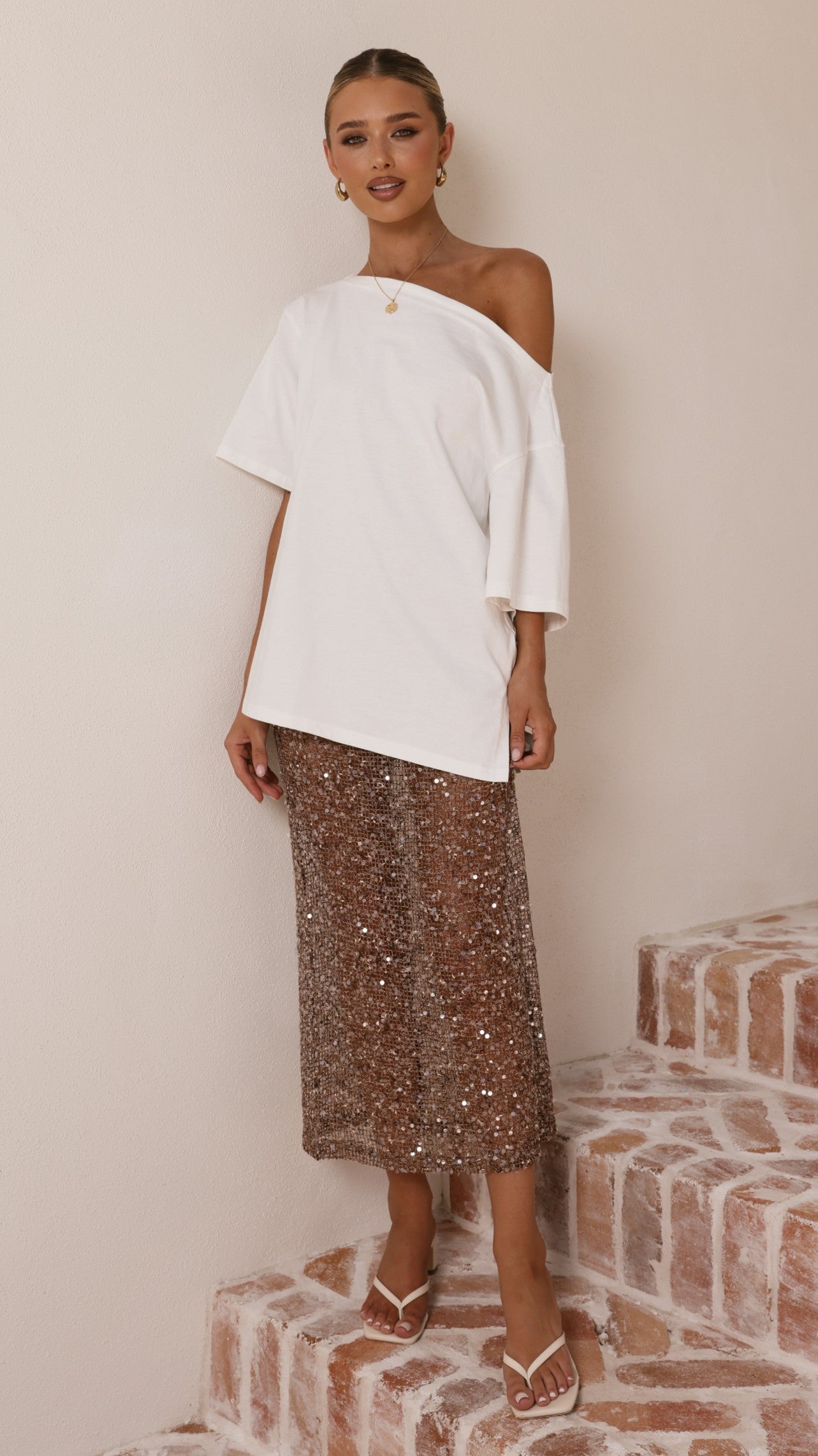 Verlo Sequins Maxi Skirt - Mocha - Billy J
