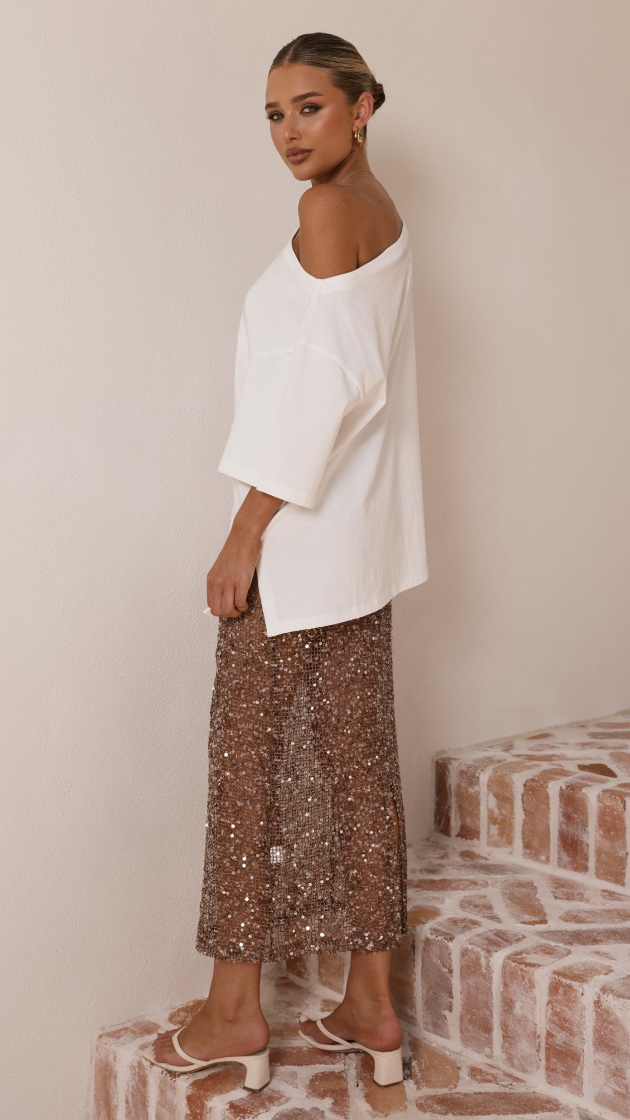Verlo Sequins Maxi Skirt - Mocha - Billy J