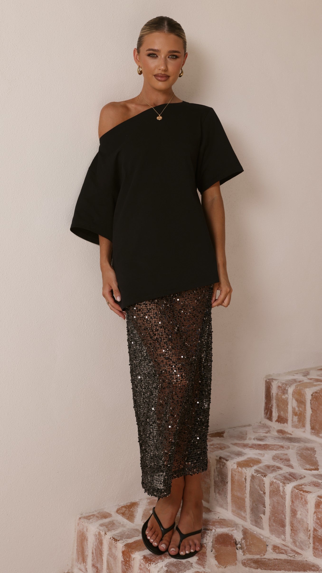 Verlo Sequins Maxi Skirt - Black - Billy J