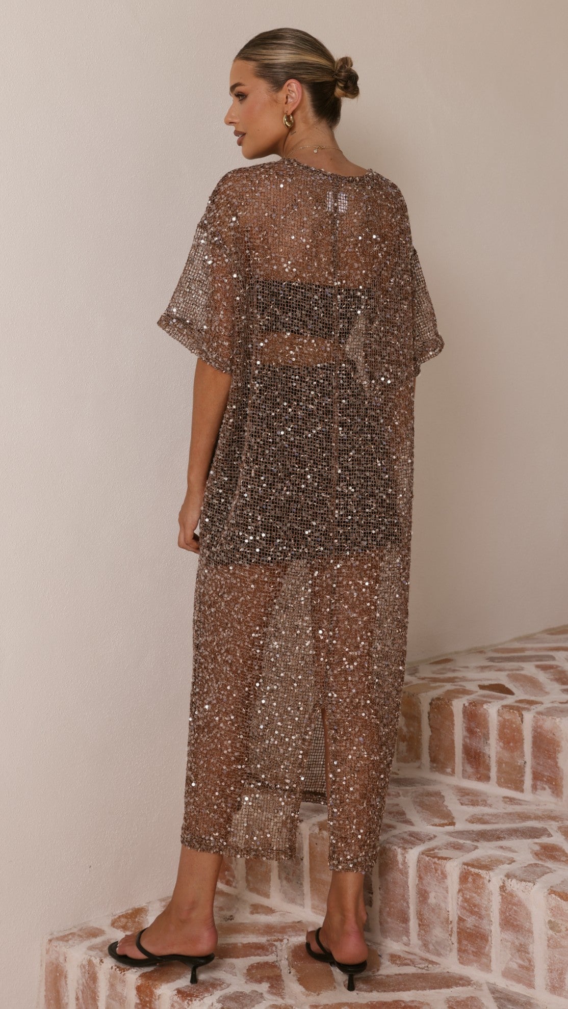 Zinnia Sequins Maxi Dress - Mocha - Billy J