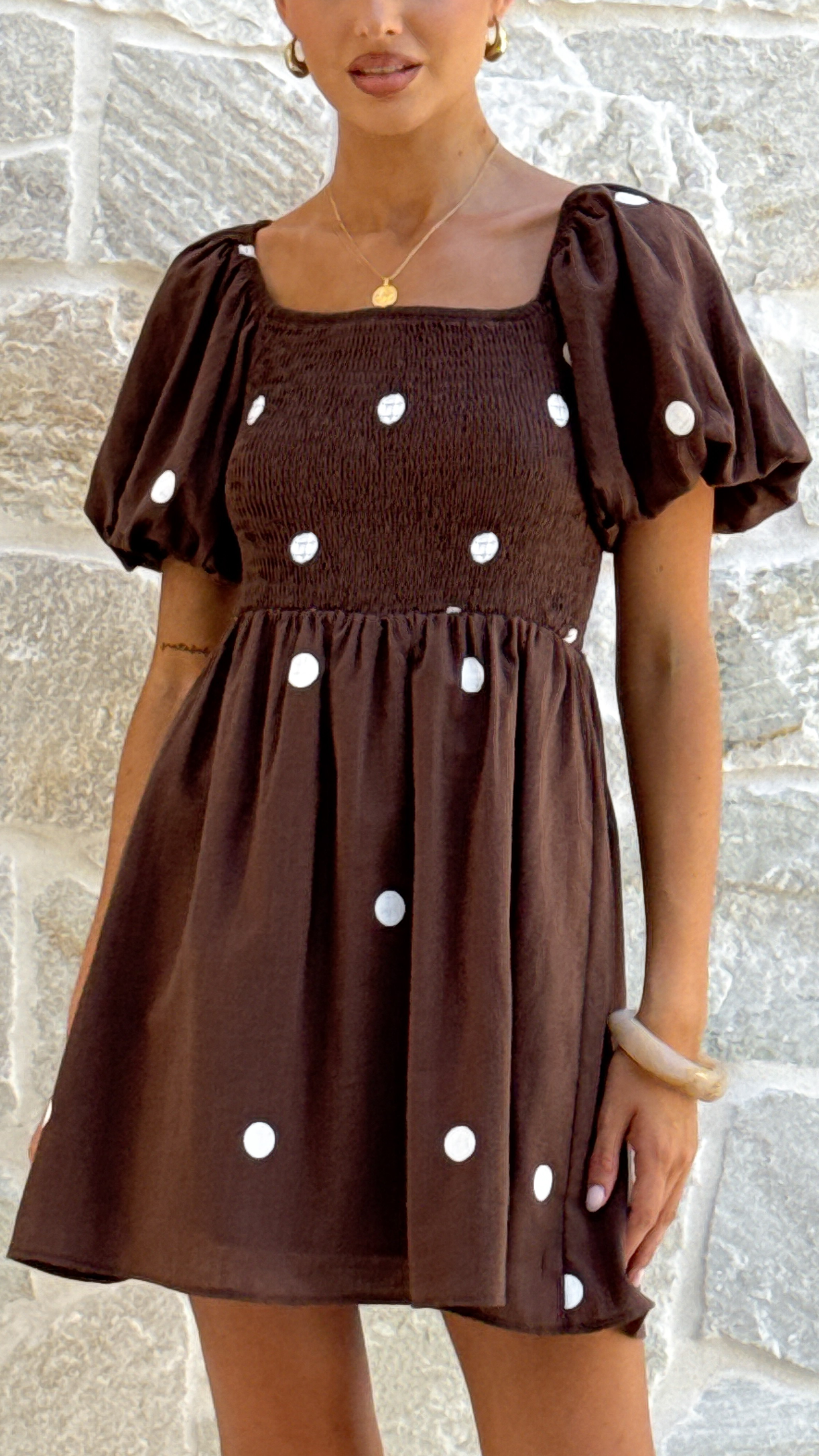 Marissa Mini Dress - Chocolate Polka - Billy J