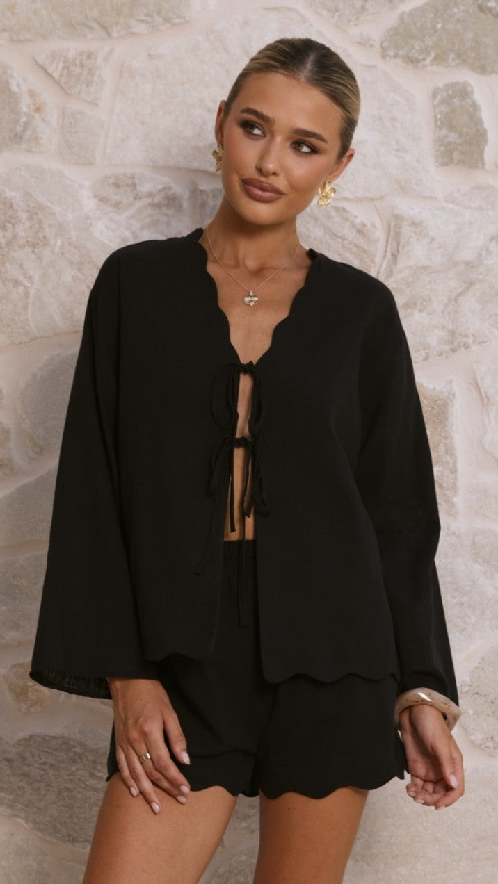 Leelo Tie Front Top and Shorts Set - Black - Billy J