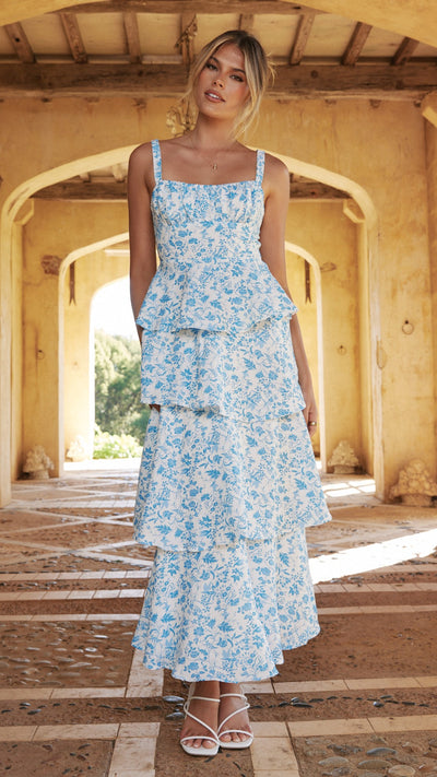 Load image into Gallery viewer, Page Maxi Dress - Blue Floral - Billy J
