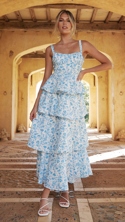 Load image into Gallery viewer, Page Maxi Dress - Blue Floral - Billy J
