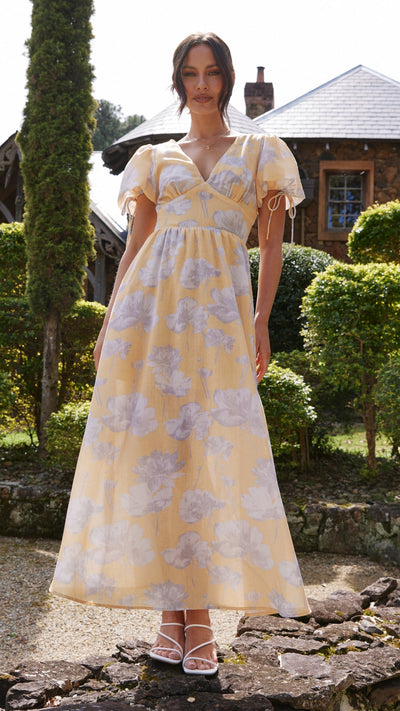 Load image into Gallery viewer, Sarai Maxi Dress - Yellow Floral - Billy J
