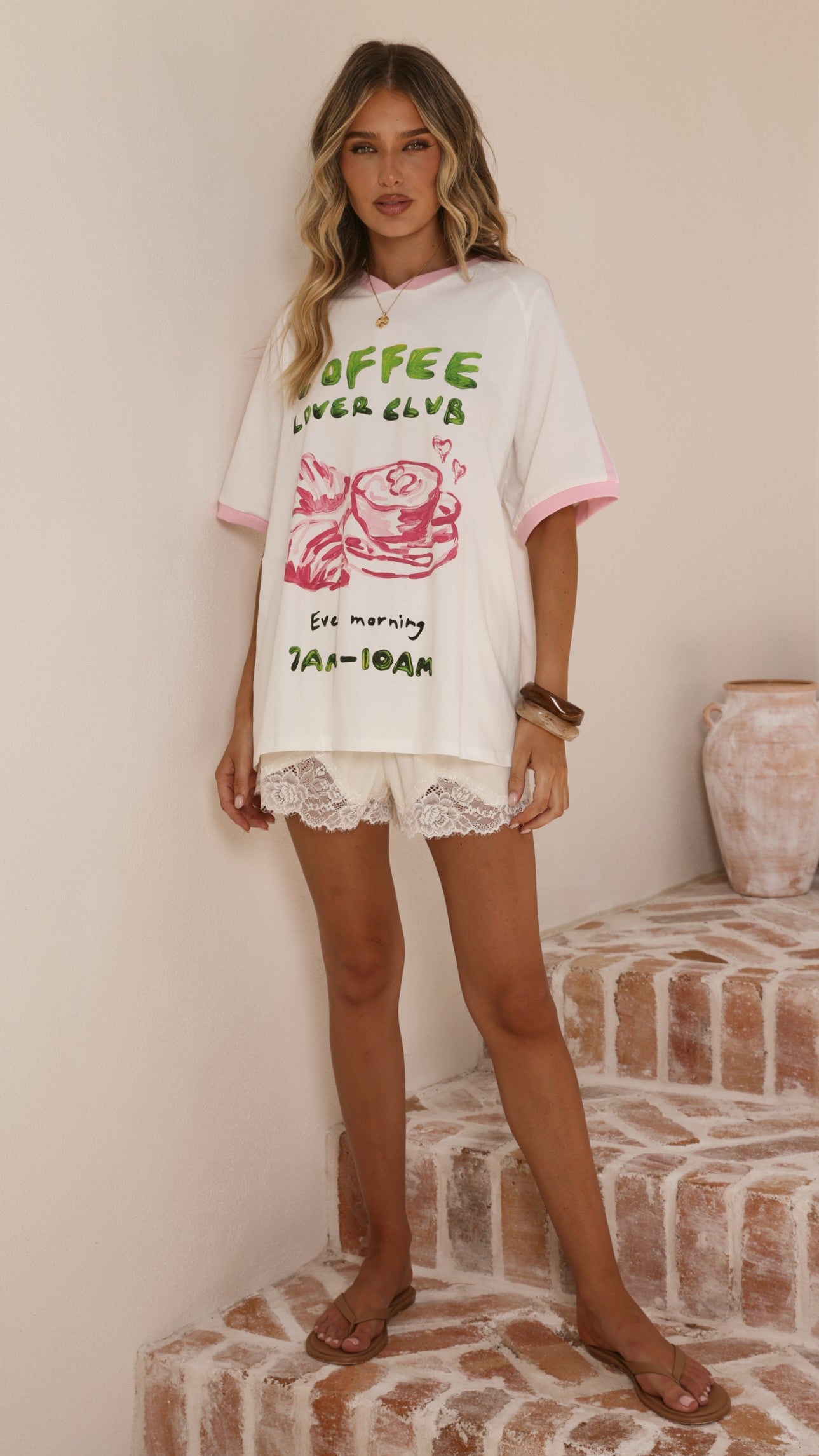 Coffee Lover Club Tee - White/Pink - Billy J