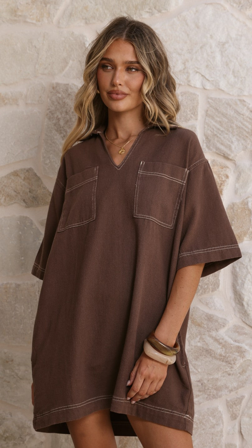 Ilia Denim Mini Dress - Chocolate - Billy J