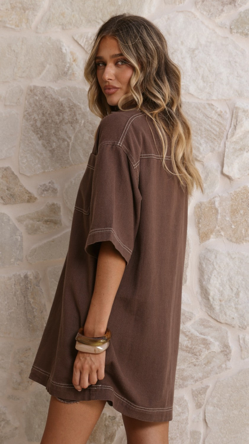 Ilia Denim Mini Dress - Chocolate - Billy J