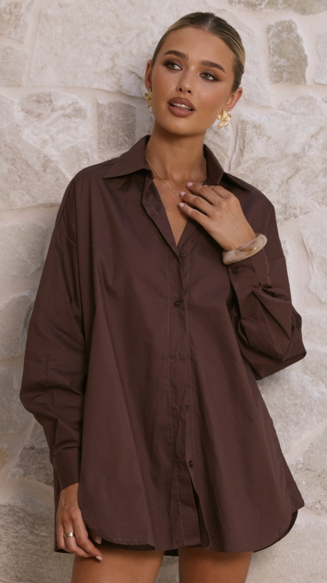 Rebekah Long Sleeve Button Up Shirt - Chocolate - Billy J