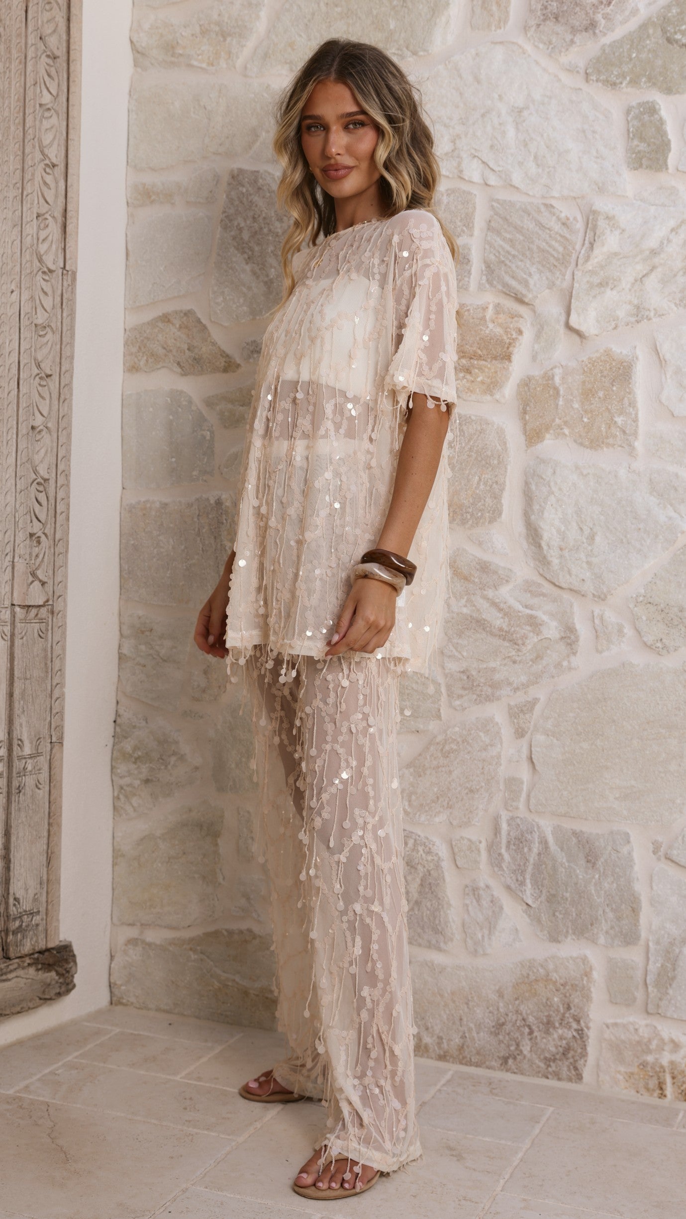 Zabby Sequin Pants - Beige - Billy J