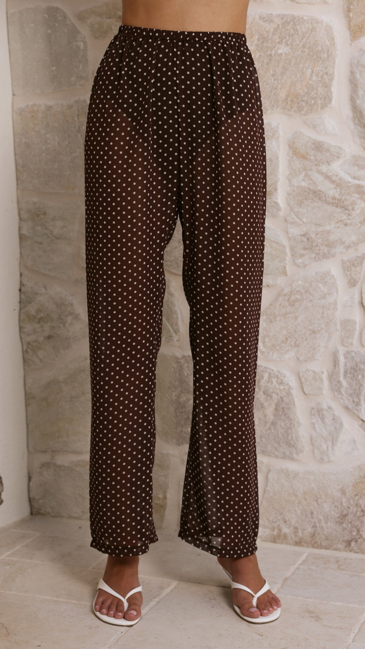 Reda Semi Sheer Pants - Chocolate/White Spot - Billy J
