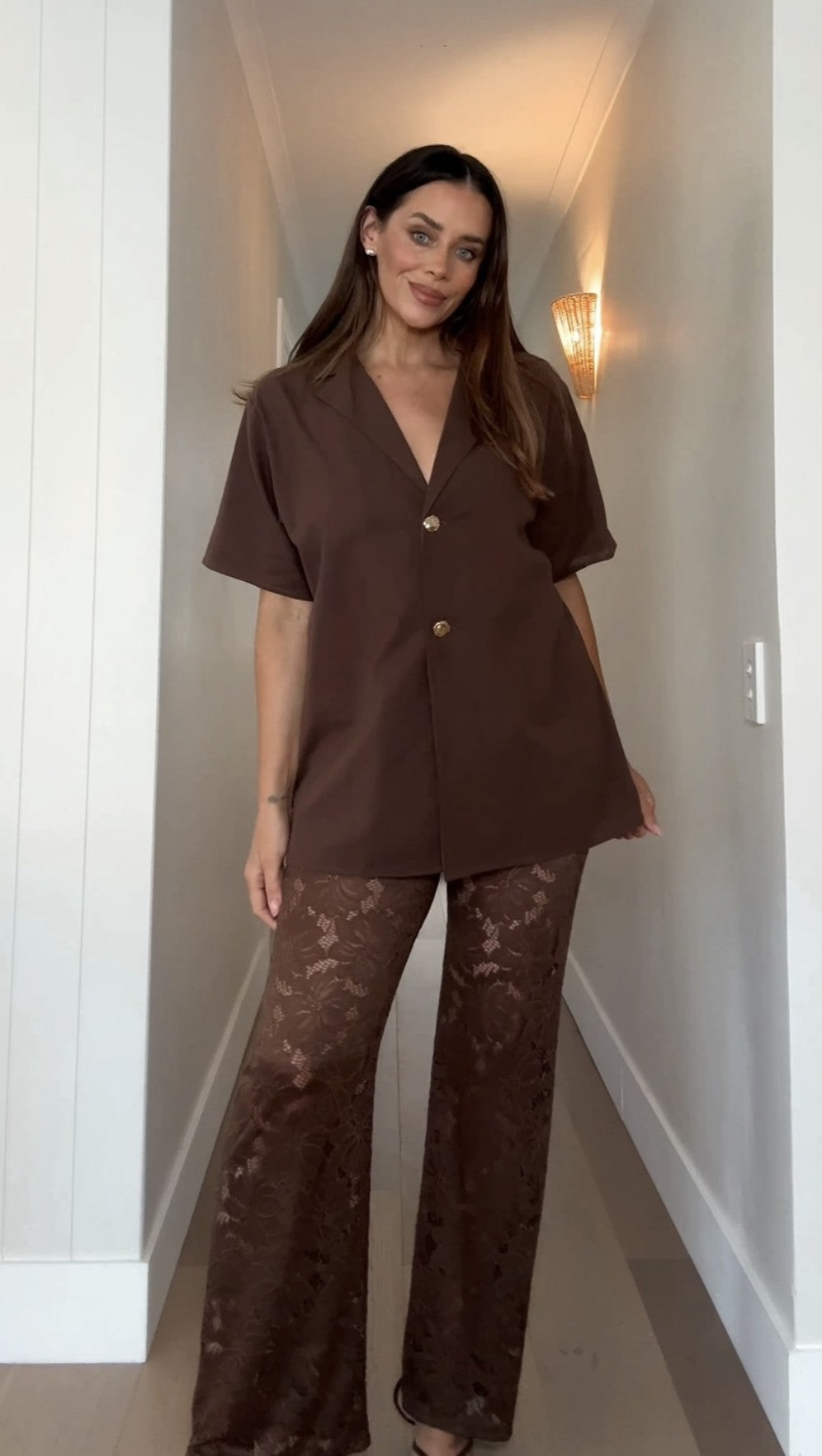 Azura Shirt And Pants Set - Brown - Billy J