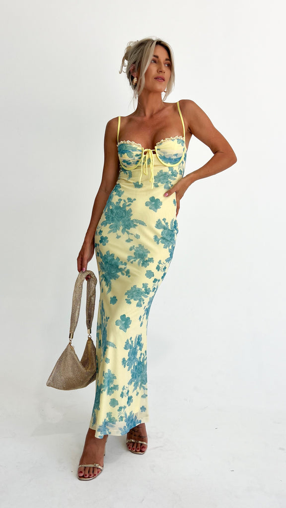 Electra Maxi Dress - Yellow/Blue Floral - Billy J