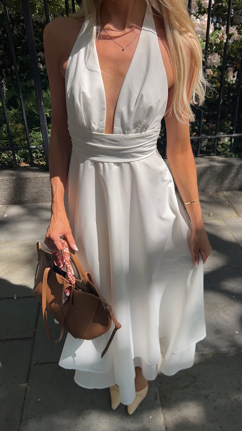 Kathy Halter Neck Maxi Dress - White - Billy J