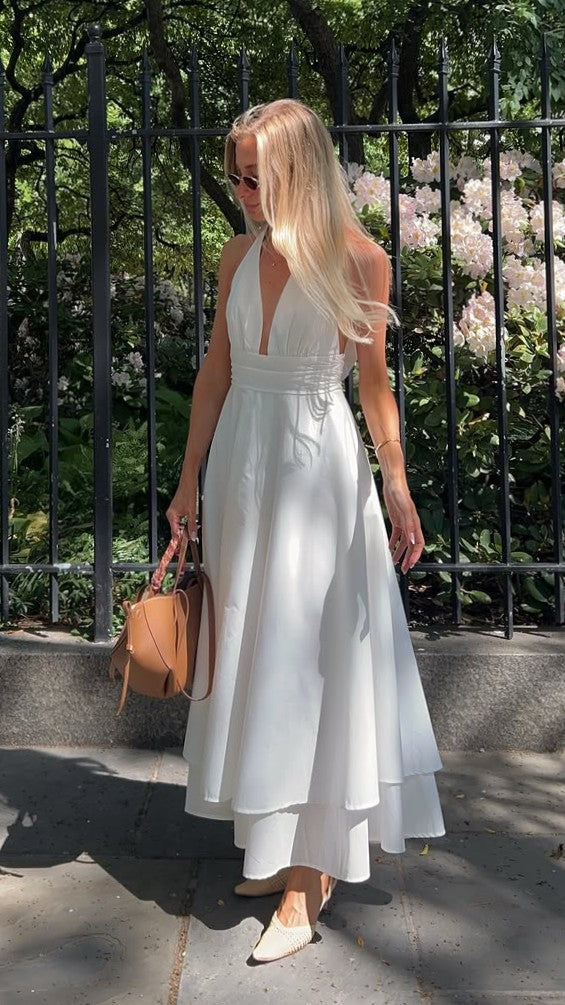 Kathy Halter Neck Maxi Dress - White - Billy J