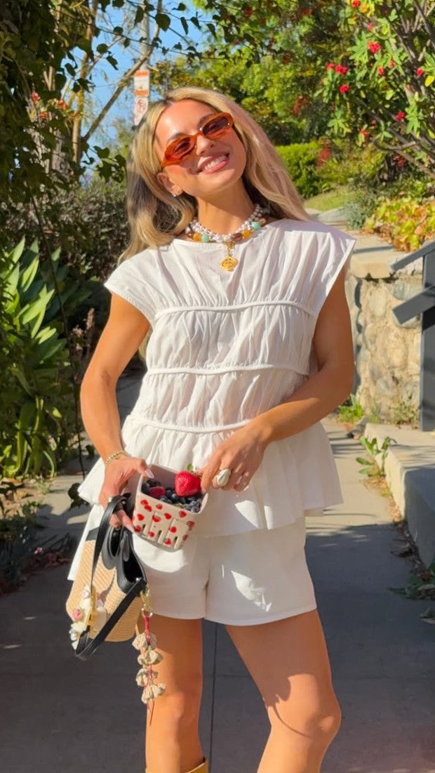 Cara Shirred Top and Shorts Set - White - Billy J