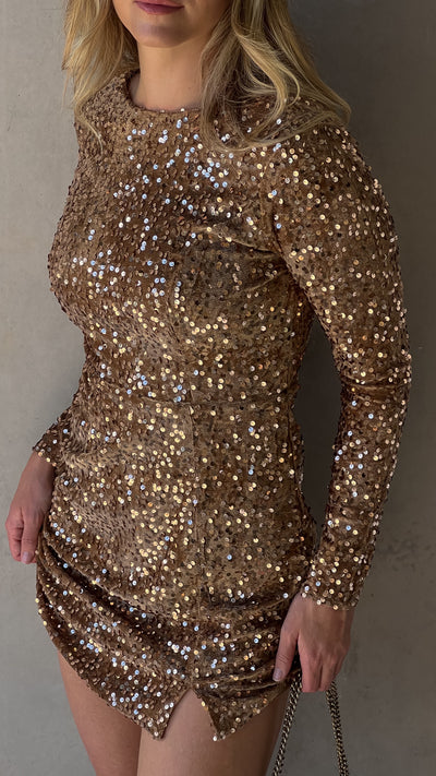 Load image into Gallery viewer, Felicia Mini Dress - Gold - Billy J
