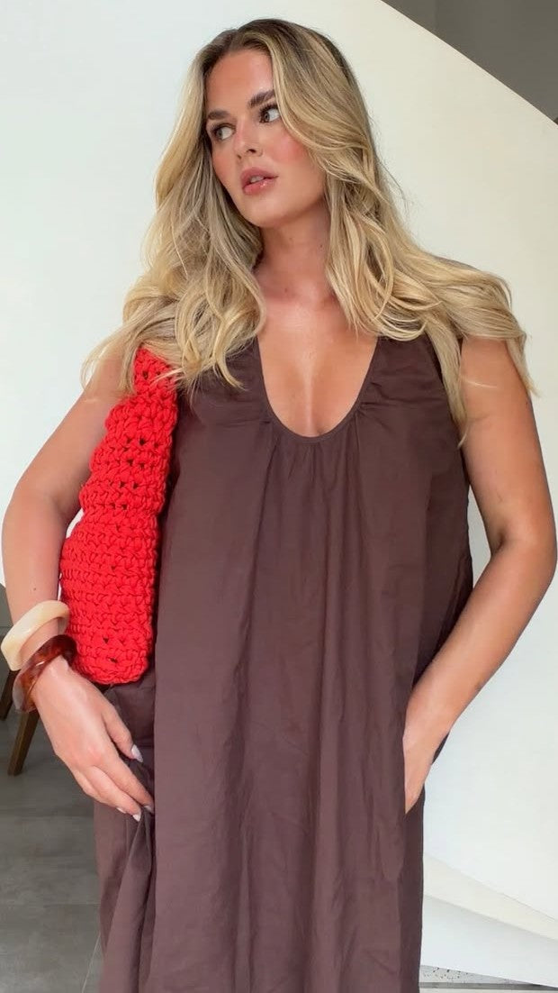 Vanessa Oversized Mini Dress - Chocolate - Billy J