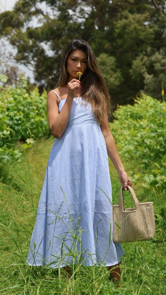 Talena Midi Dress - Blue / White Stripe - Billy J