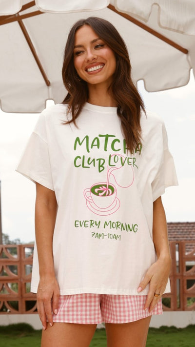 Load image into Gallery viewer, Matcha Club Lover Top and Shorts Set - White/Pink - Billy J
