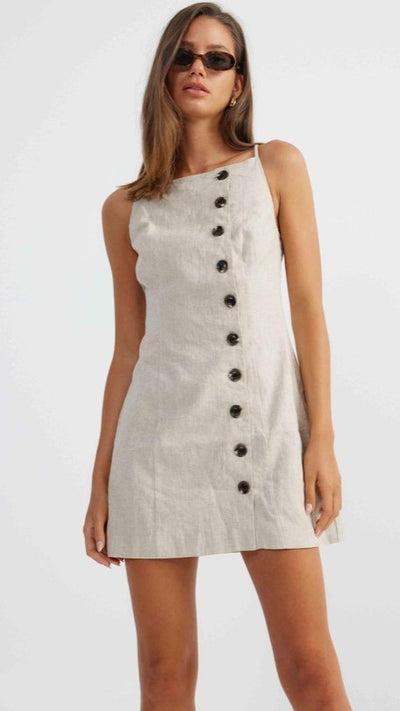 Load image into Gallery viewer, Allegra Linen Mini Dress - Natural - Billy J
