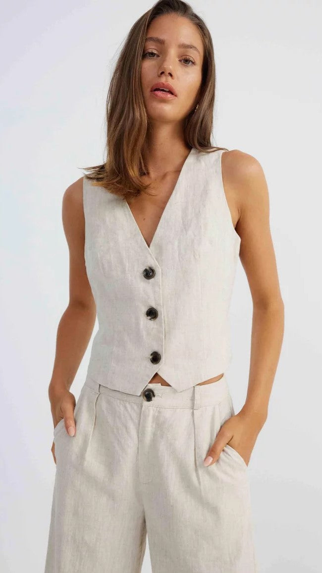 Allegra Linen Vest - Natural - Billy J