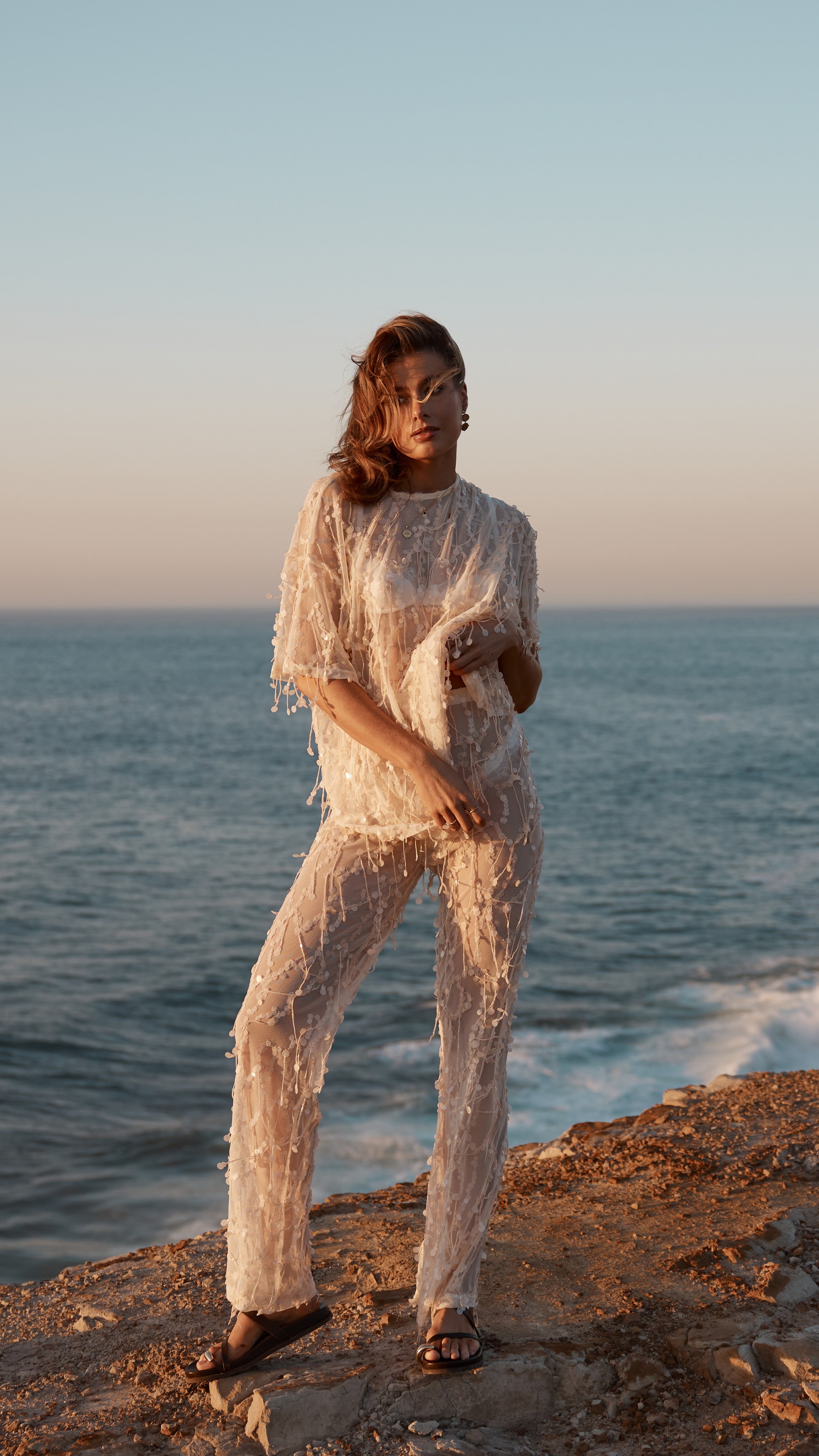 Zabby Sequin Oversized T-Shirt - Beige - Billy J