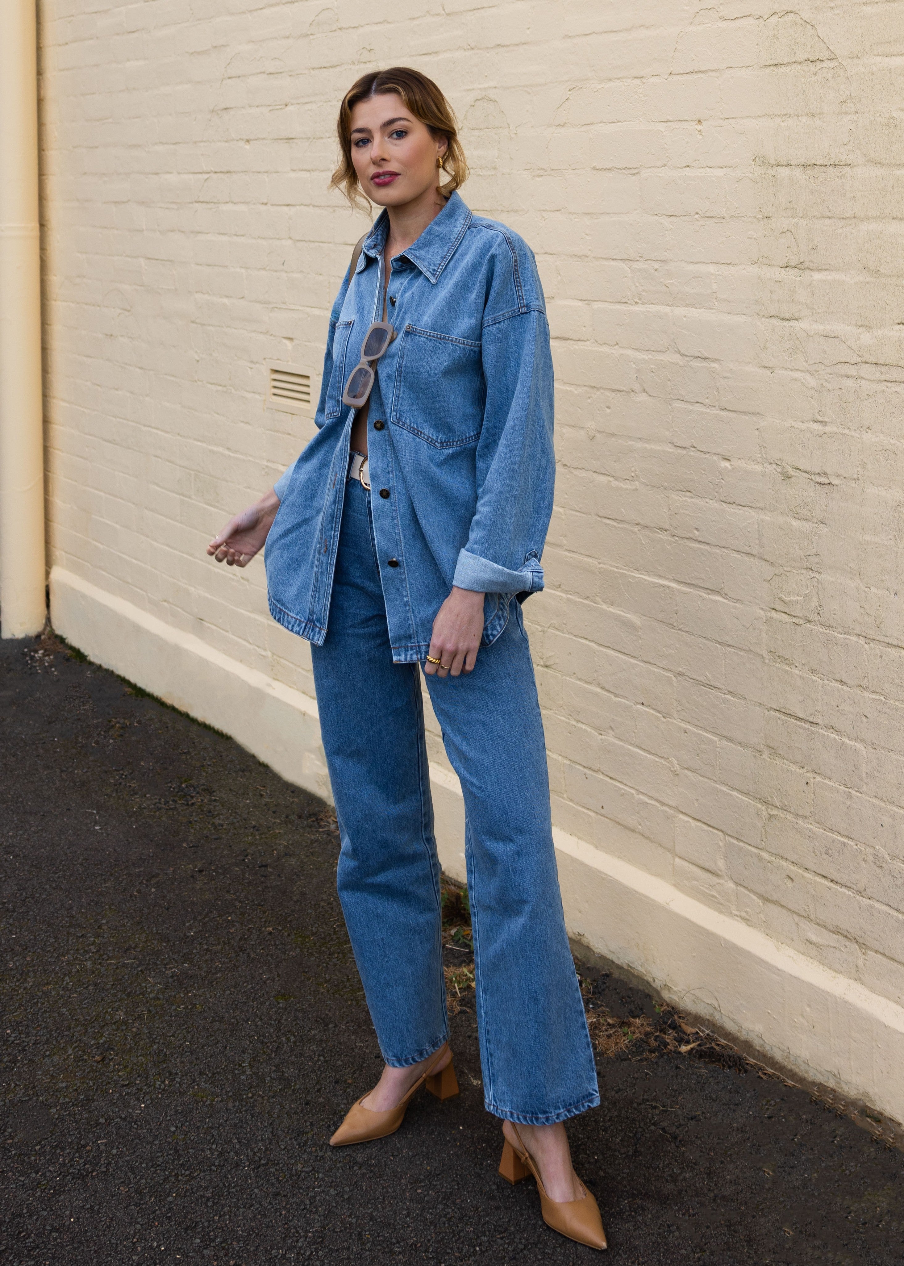 Zaeli Denim Oversized Shirt - Mid Blue - Billy J