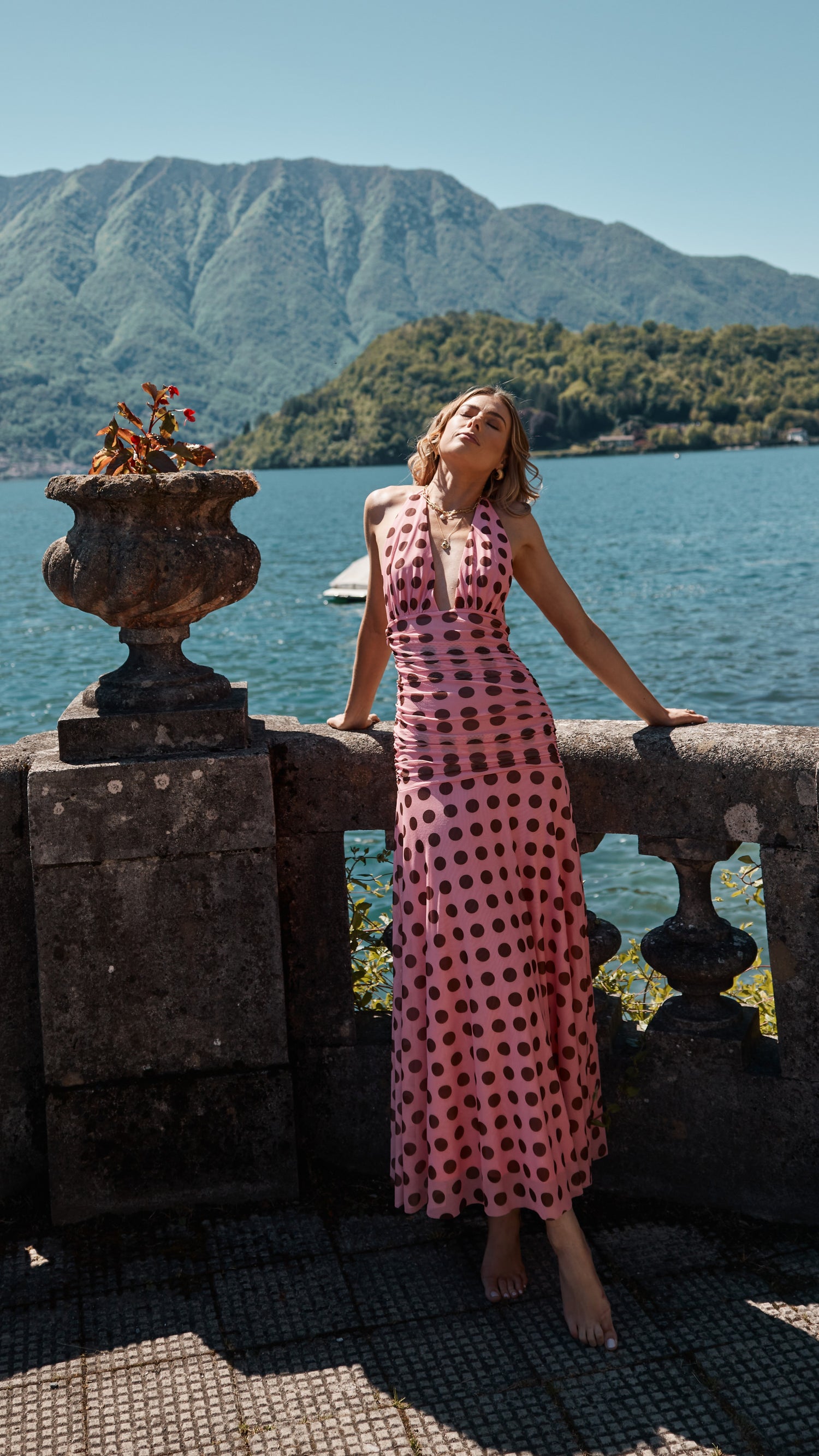 Kya Maxi Dress - Pink / Brown Polka - Buy Women's Dresses