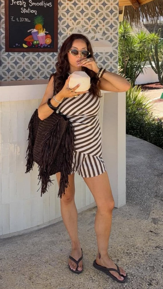 Gia Strapless Top and Shorts Set - Chocolate Stripe - Billy J