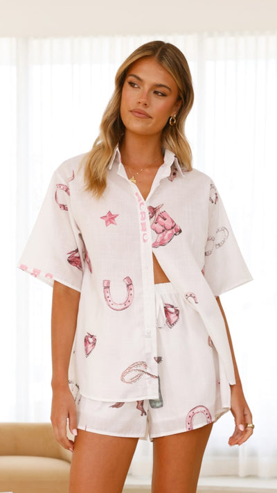 Load image into Gallery viewer, Rodeo Button Up Shirt and Shorts Set - White - Billy J
