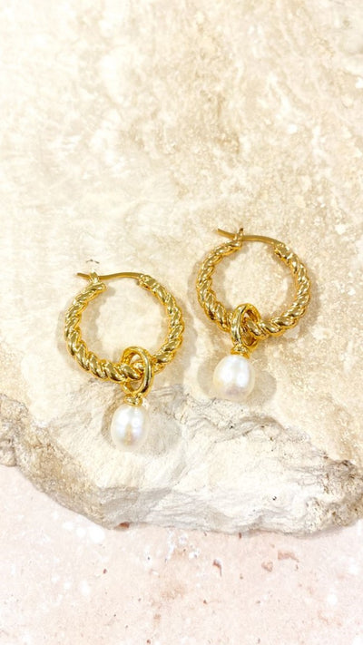 Load image into Gallery viewer, Twist Pearl Drop Earrings - Gold/Pearl
