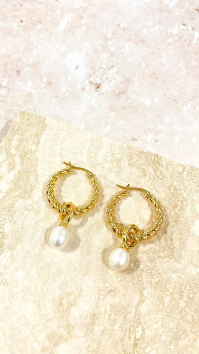 Load image into Gallery viewer, Twist Pearl Drop Earrings - Gold/Pearl
