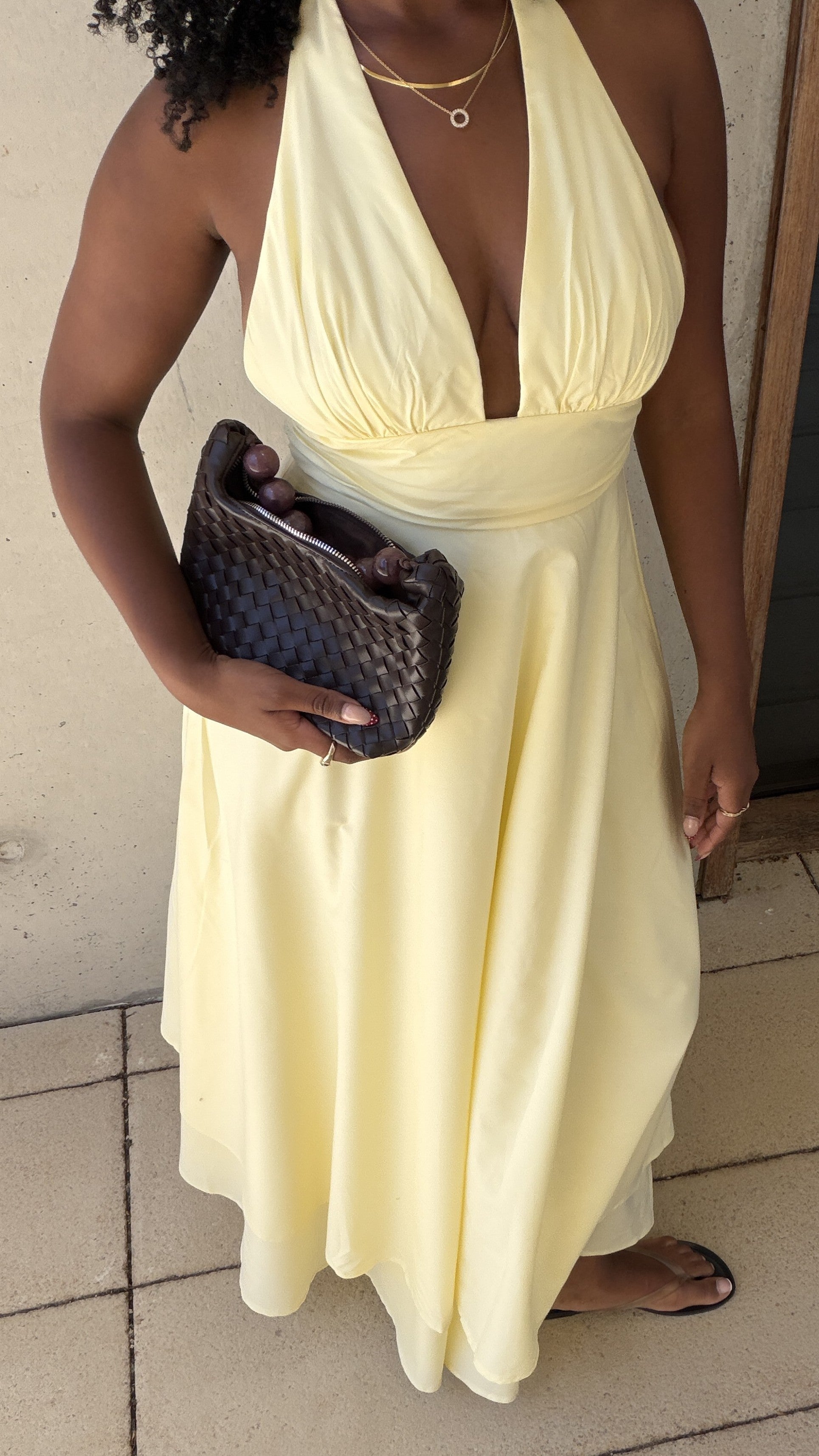 Kathy Halter Neck Maxi Dress - Lemon - Billy J