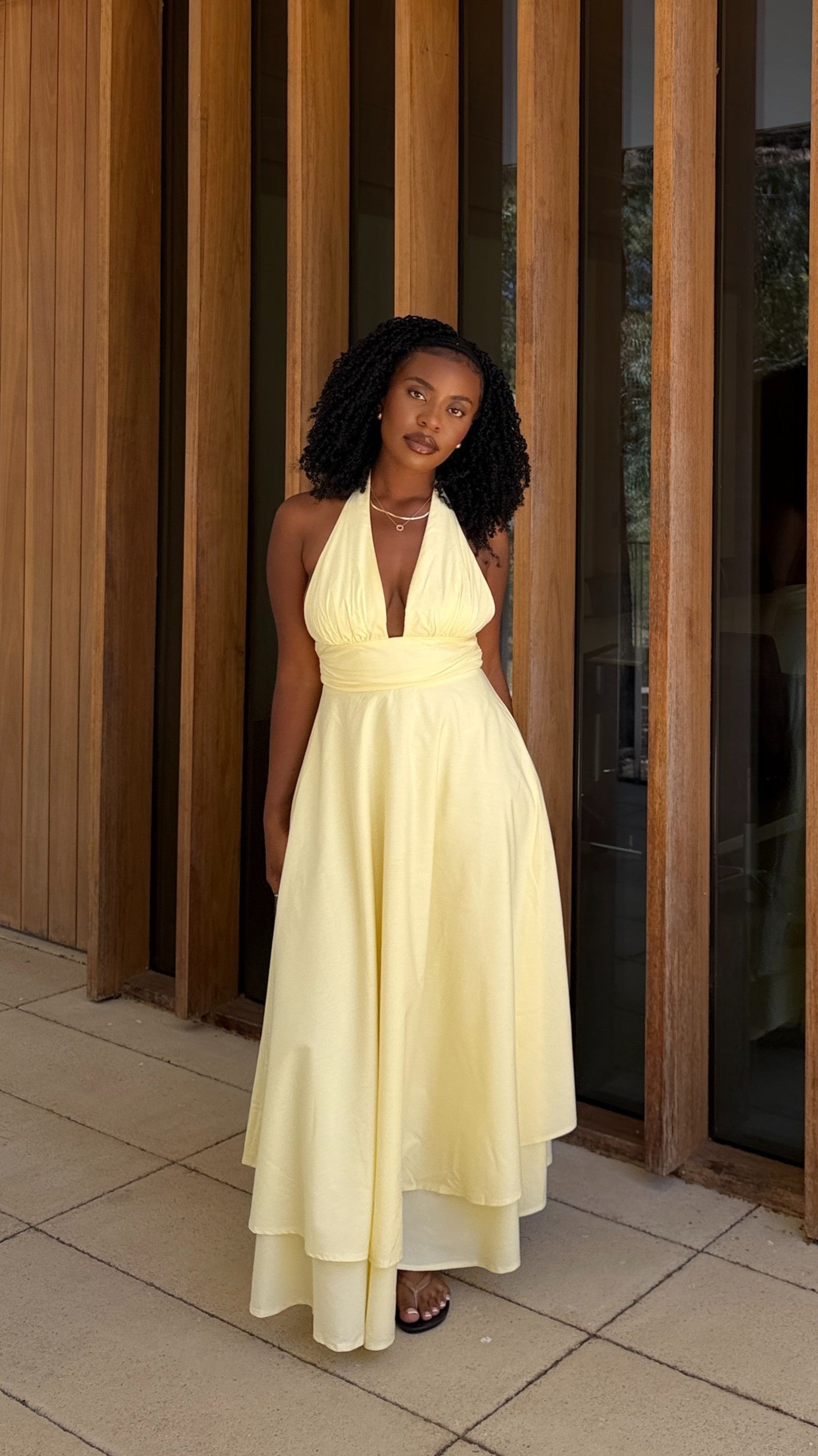 Kathy Halter Neck Maxi Dress - Lemon - Billy J