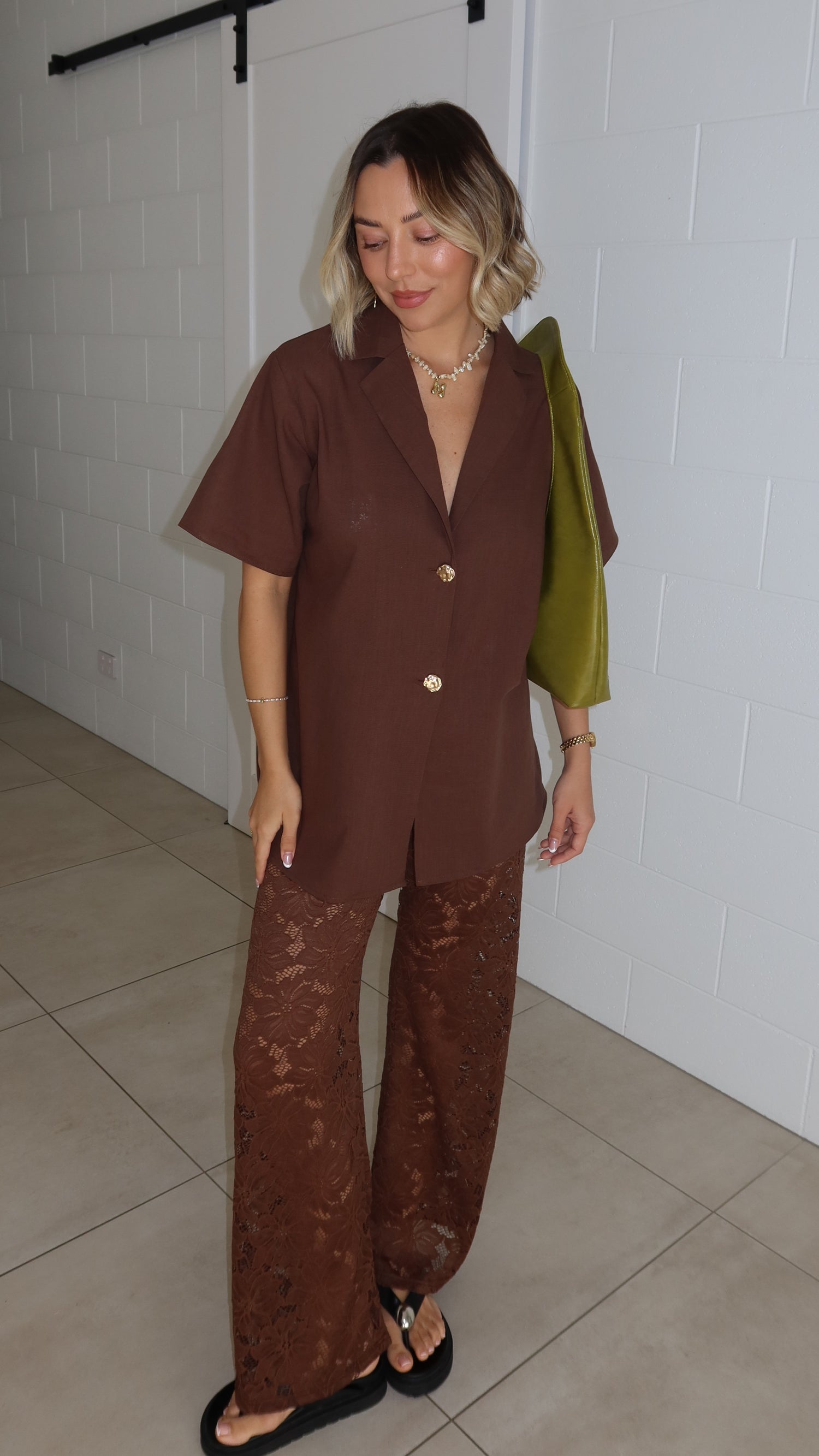 Azura Shirt And Pants Set - Brown - Billy J