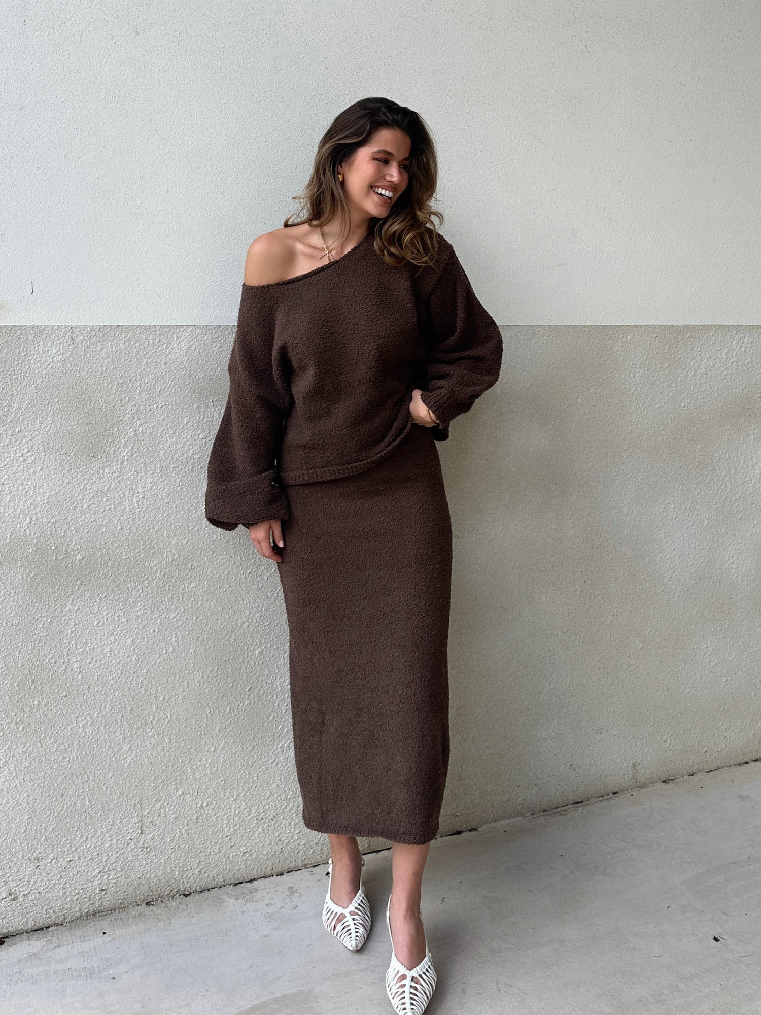 Cohen Knit Midi Skirt - Chocolate - Billy J